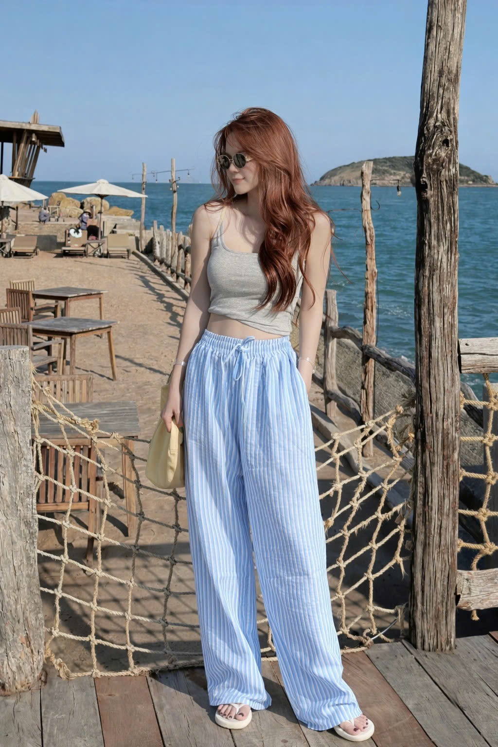 Quần Baggy Nữ  kẻ phối dây thời trang PH.225 (C) (9990)