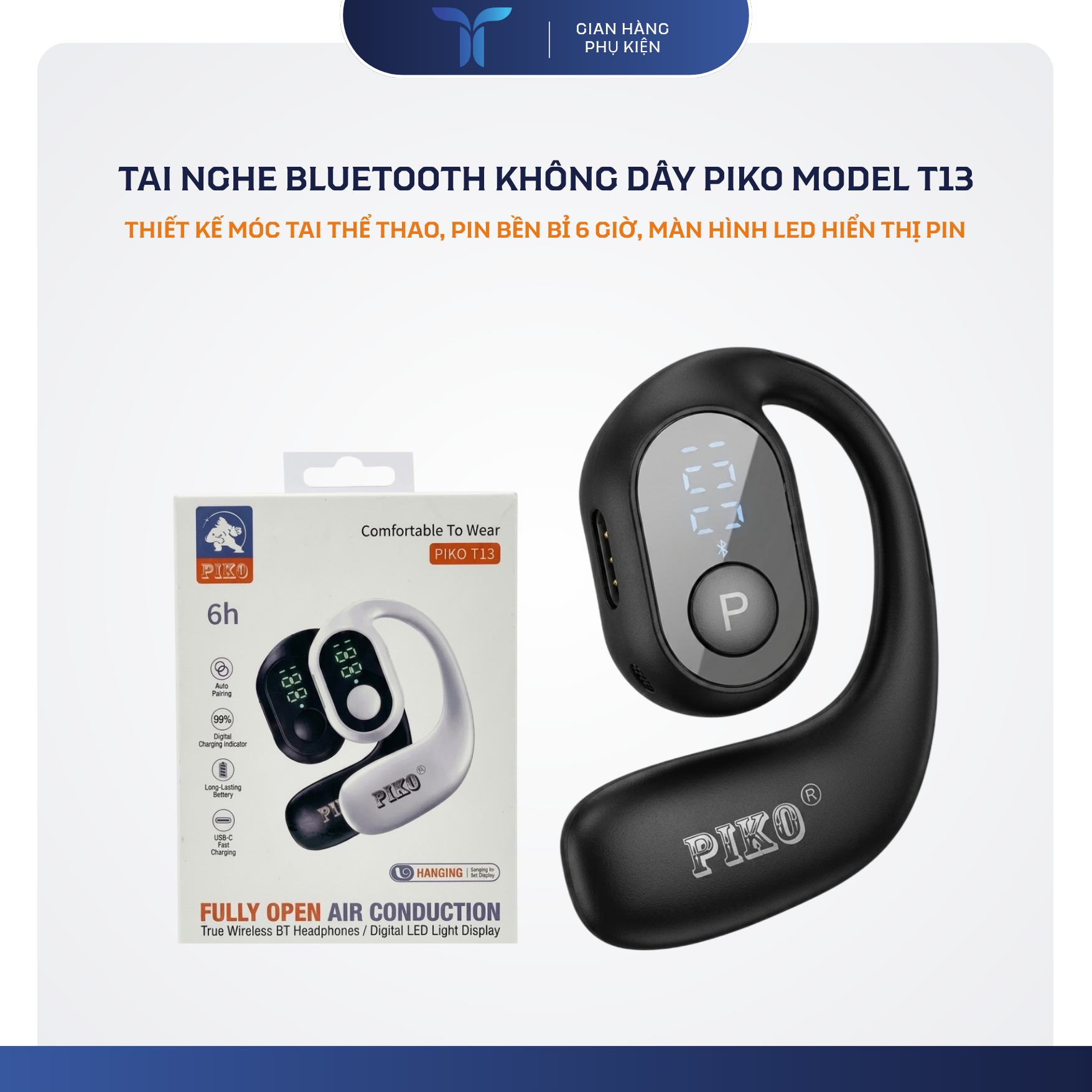 T-ECO SHOP | Tai Nghe Bluetooth Không Dây PIKO T13, Kết Nối Ổn Định, Thiết Kế Nhỏ Gọn.