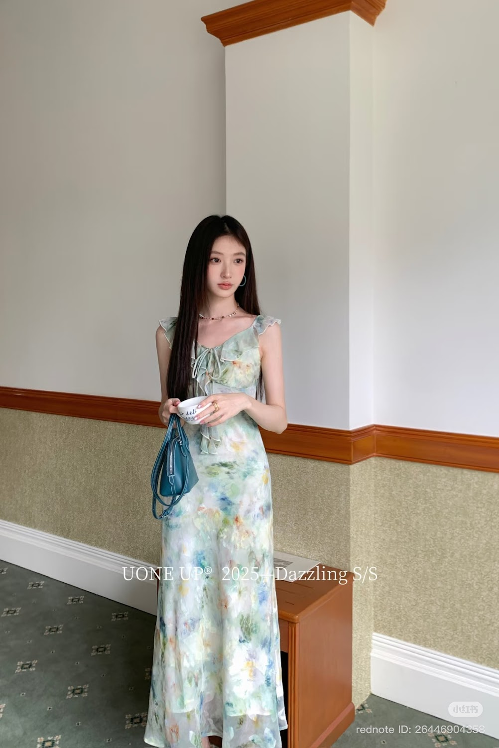 Lucas - Váy hoa vintage cổ tim viền bèo buộc nơ dáng dài UONE UP 0011