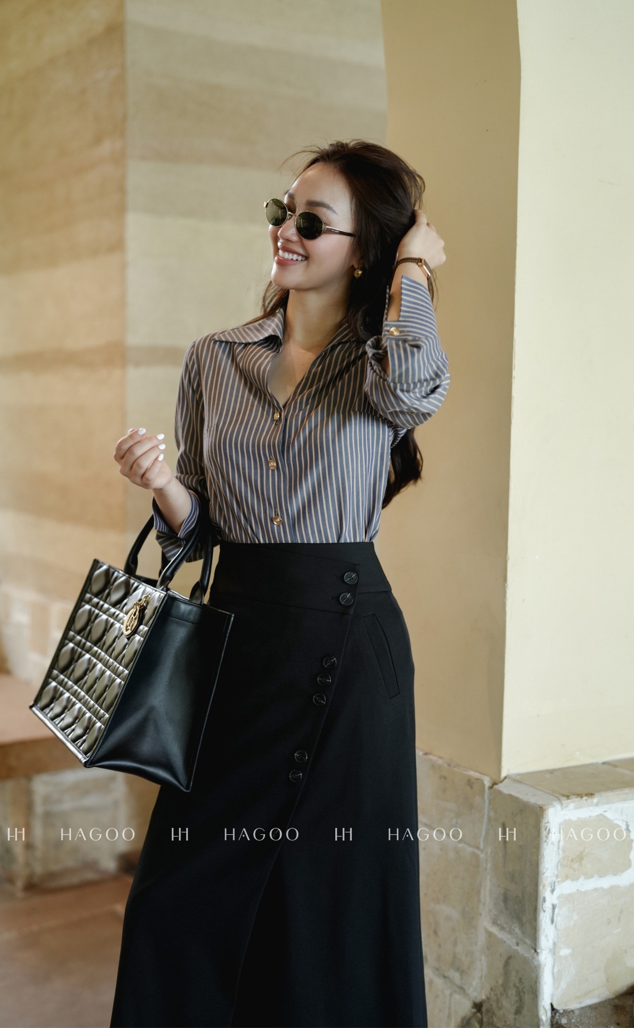 Chân váy vạt lệch khuy trang trí HAGOO_thumbnail_8