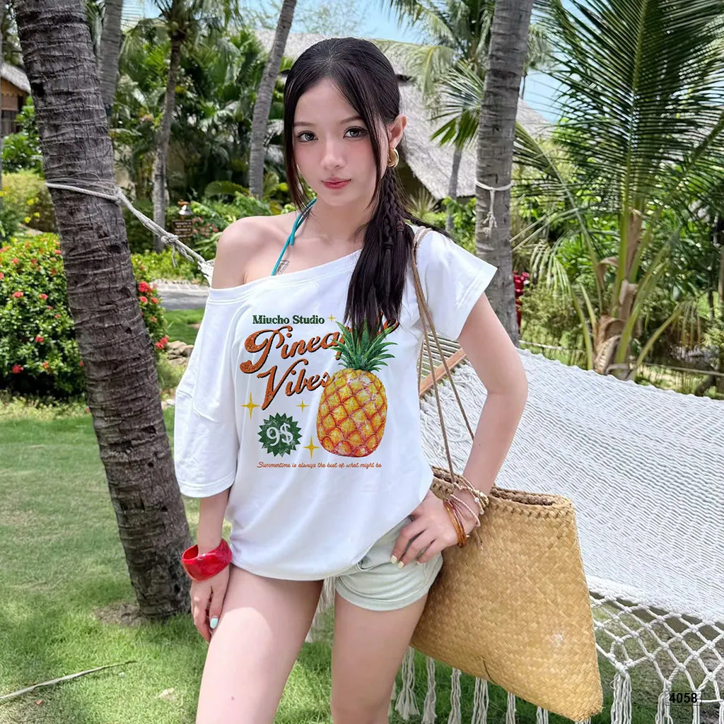 Áo thun nữ form rộng lệch vai phong cách mùa hè Miucho 4058_thumbnail_3