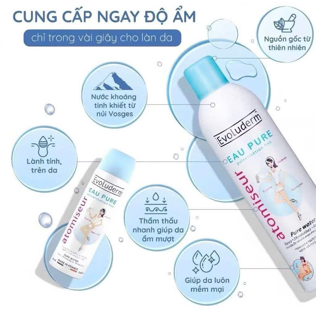 XỊT KHOÁNG Evoluderm Eau Pure 150ML – Cấp Ẩm Tức Thì, Làm Dịu Da