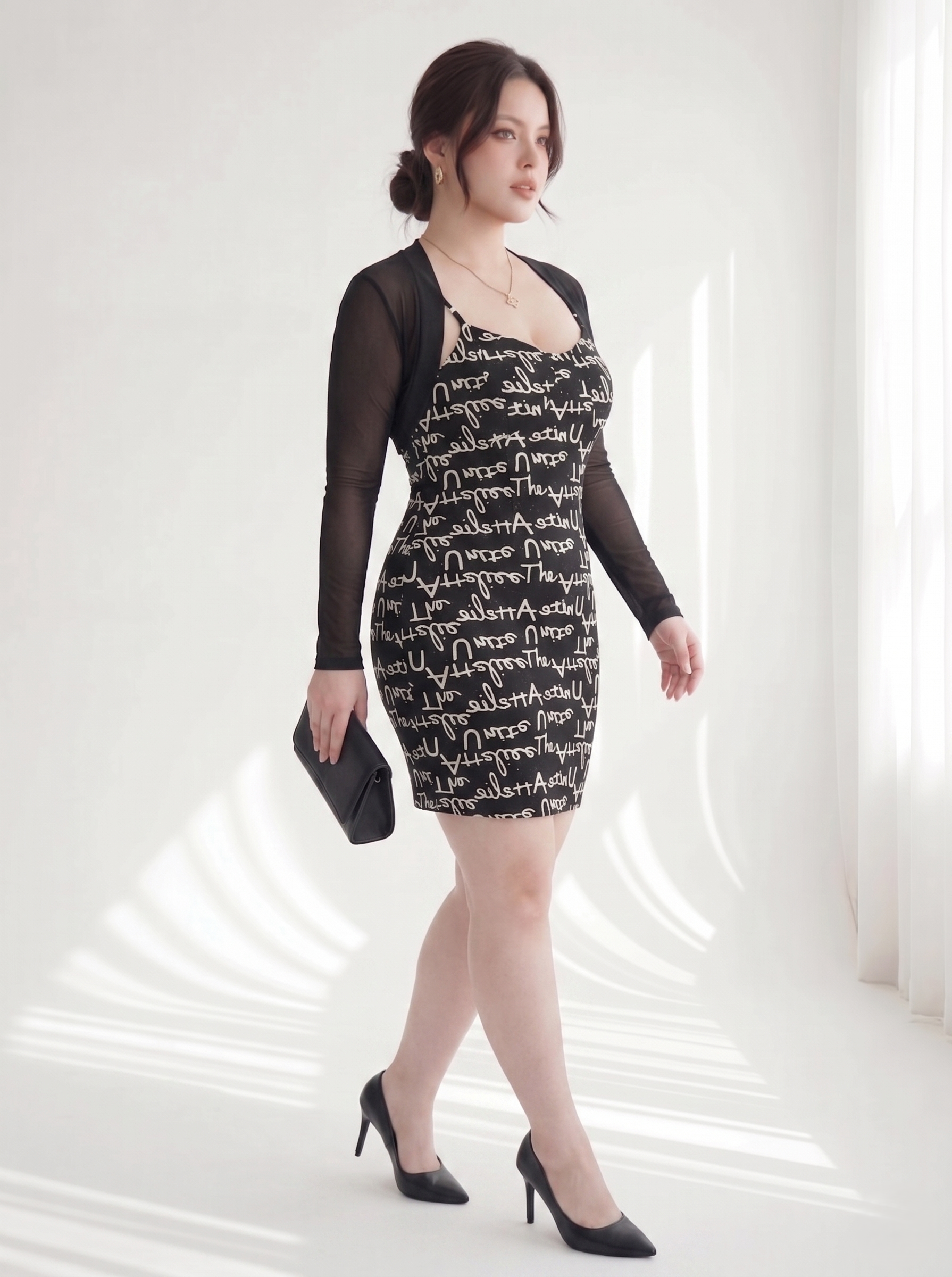 BIGSIZE NỮ - Sét đầm body kèm áo lưới dành cho nàng béo 55-95kg V-SET015