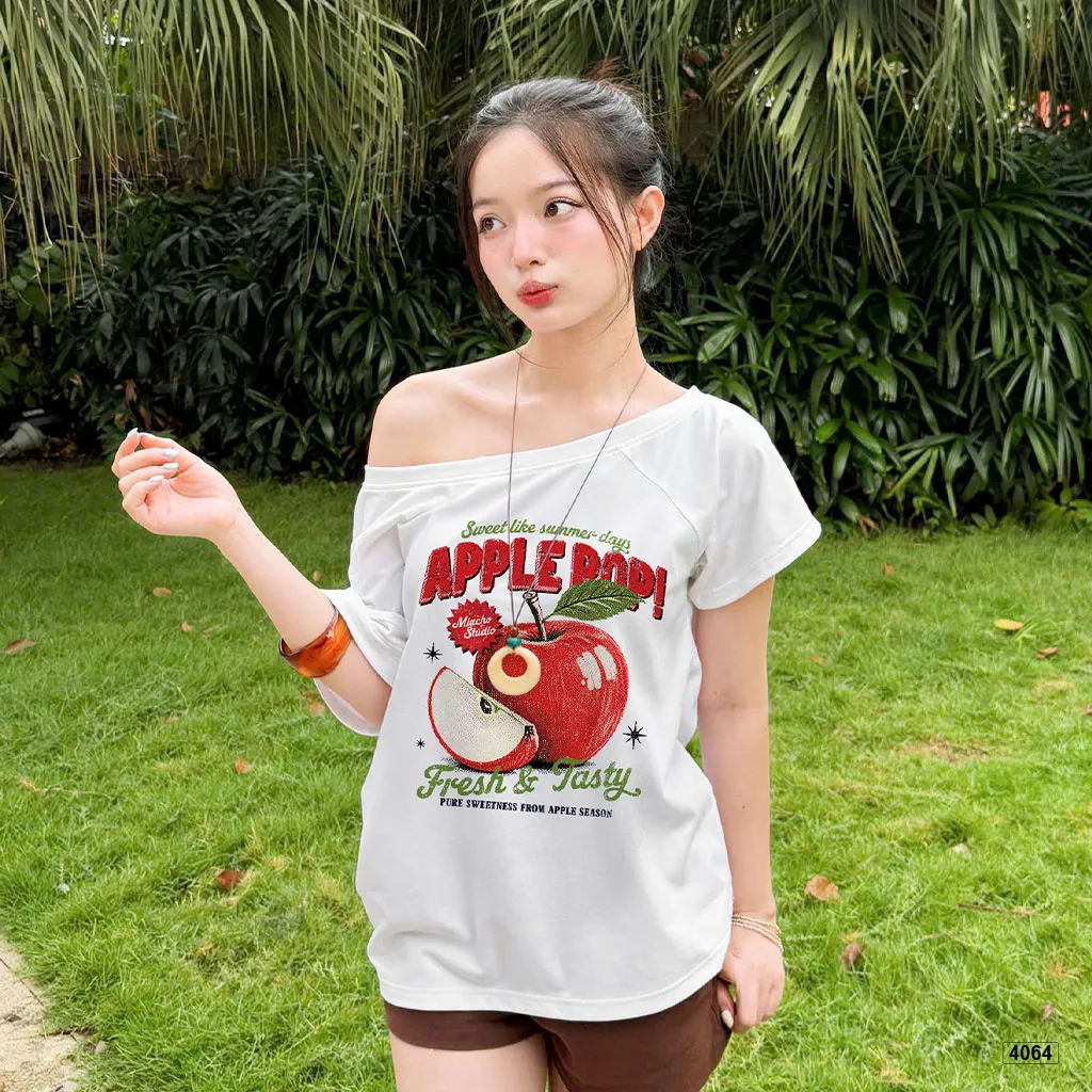 Áo thun nứ lệch vai form rộng Apple Pop Miucho 4064_thumbnail_5