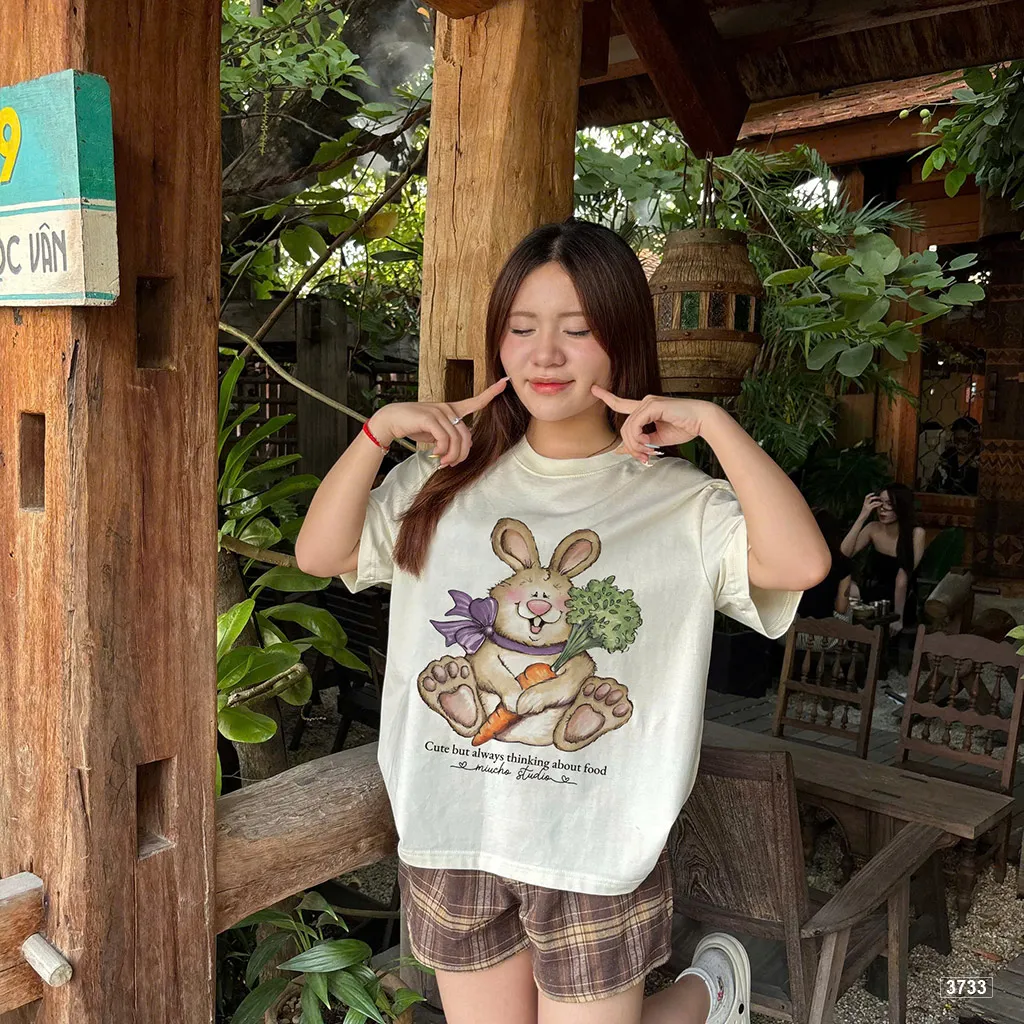 Áo thun nữ form boxy chất thoáng mát mùa hè hoạt hình thỏ Miucho 3733_thumbnail_4
