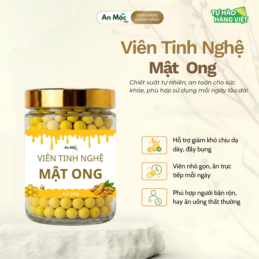 VIÊN TINH NGHỆ MẬT ONG 330g - Hỗ Trợ Dạ Dày, Tiêu Hóa, Đẹp Da - Dễ ăn tiện lợi, Không hăng không đắng