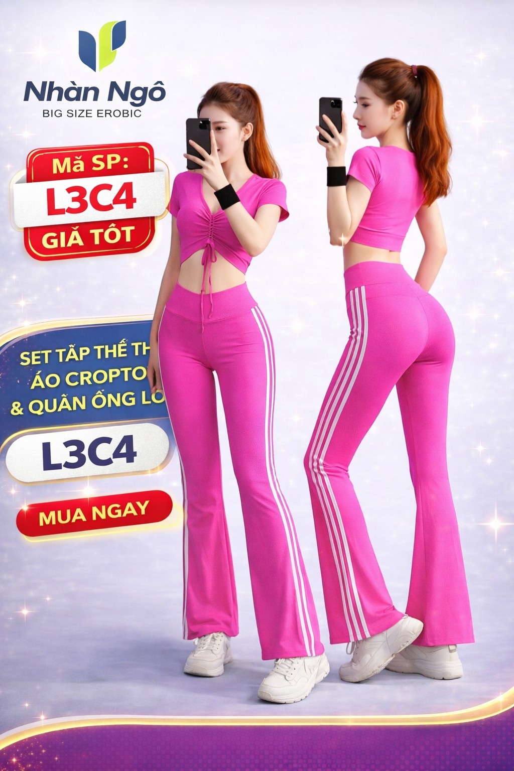 Set Tập Yoga, Gym Nữ Croptop Rút Dây Và Quần Ống Loe Cạp Cao mã L3C_thumbnail_3