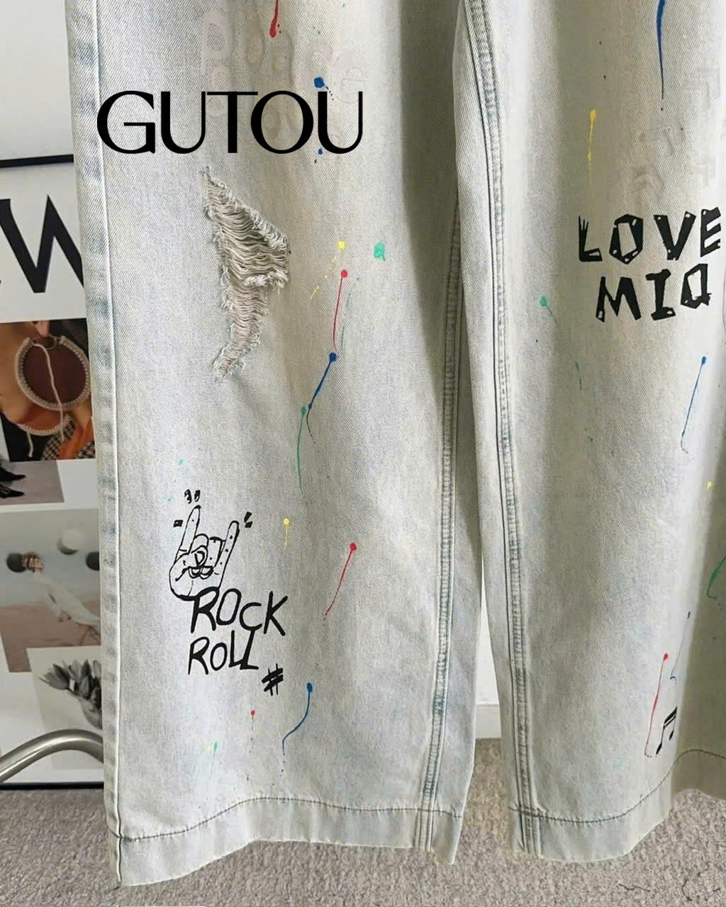 [ GUTOU ] Quần Jean Suông Poace & Love_thumbnail_5