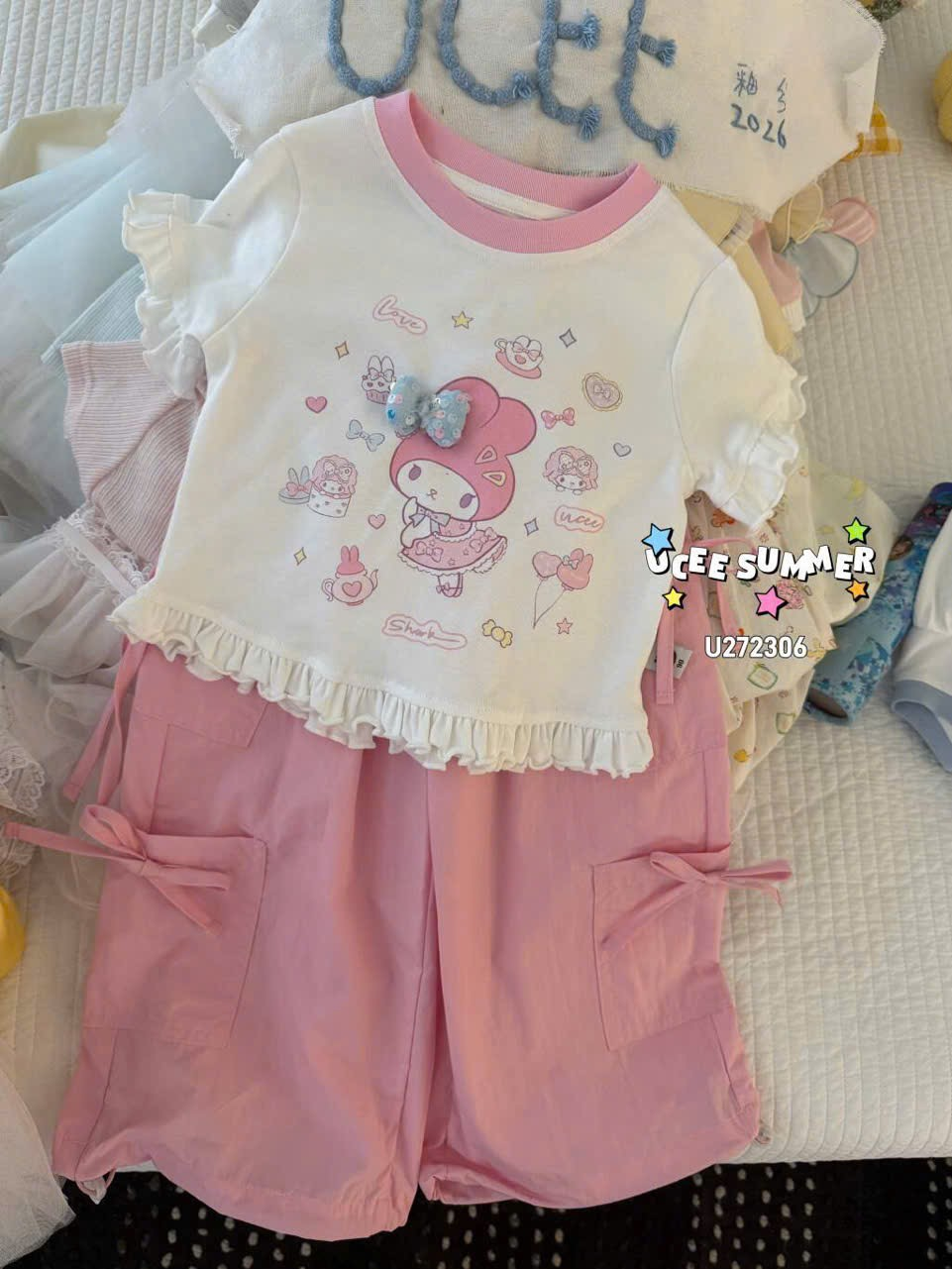 D103 - 272306 - Set áo thun kèm quần gió hoạ tiết Melody