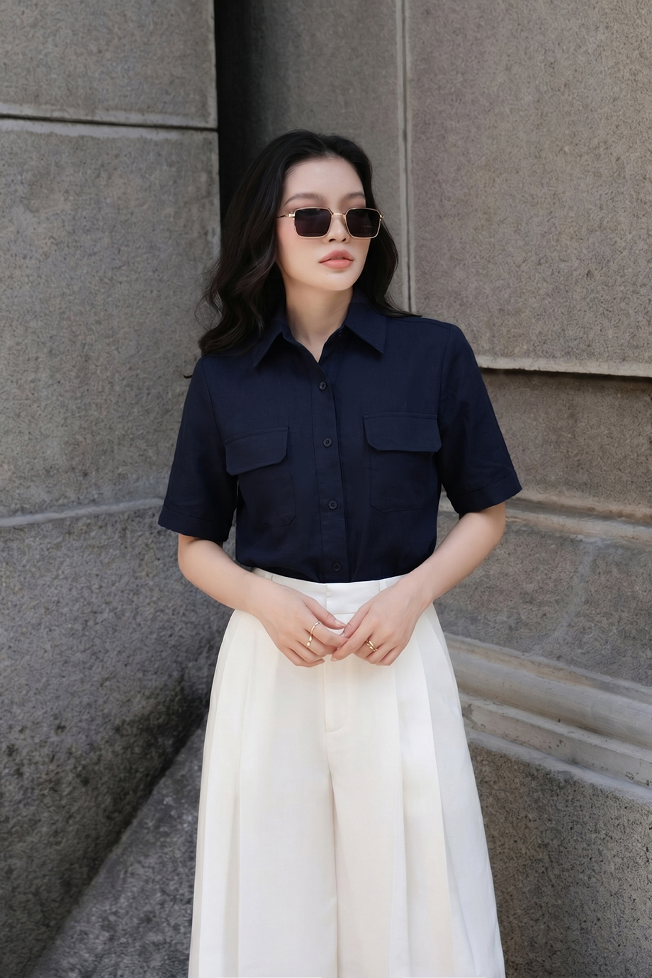 Áo sơ mi linen 26111 màu tím than