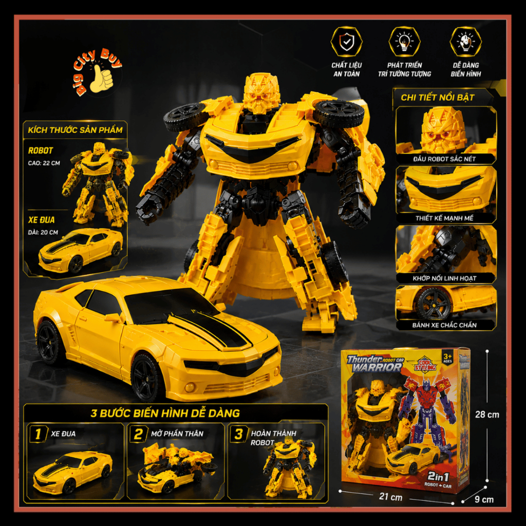 Robot Biến Hình Ô Tô Transforming Bumbubee Biến Hình 2 Trong 1 Mô Hình Robot Chiến Binh Đồ Chơi Trẻ Em BigcityBuy 340RB