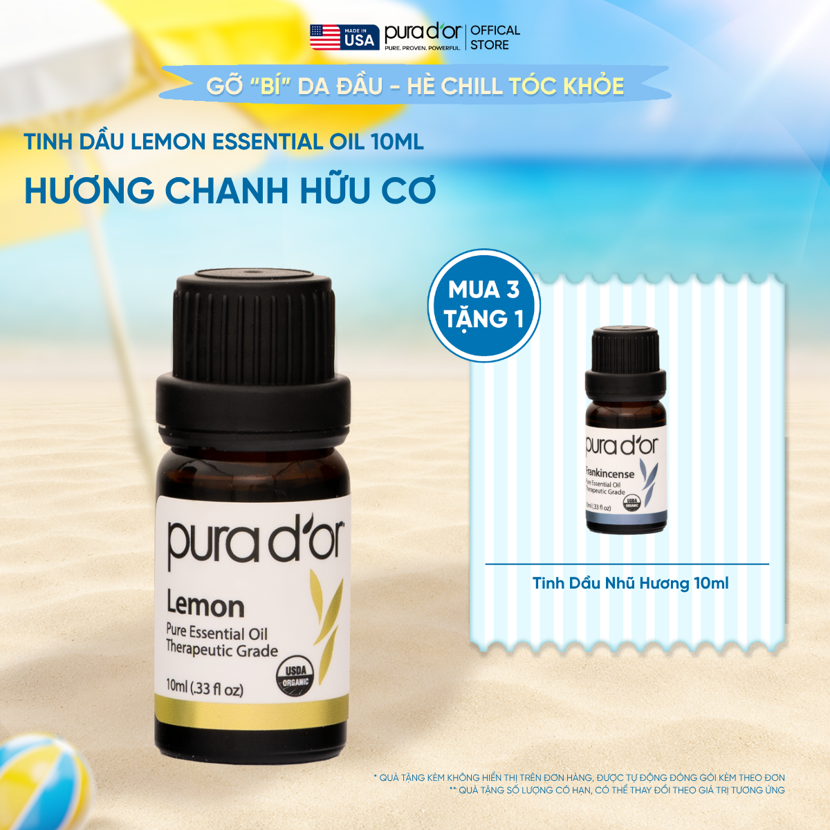 Tinh Dầu Chanh Hữu Cơ PURA D’OR Therapeutic Grade Lemon Essential Oil 10ml
