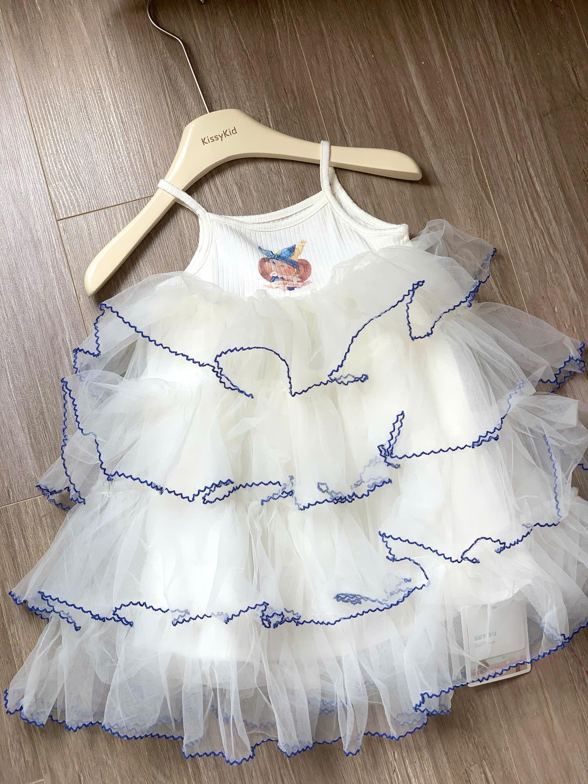 SU91 - Váy 2 dây liền voan trắng hoạ tiết nấm siêu xinh hãng Suyou