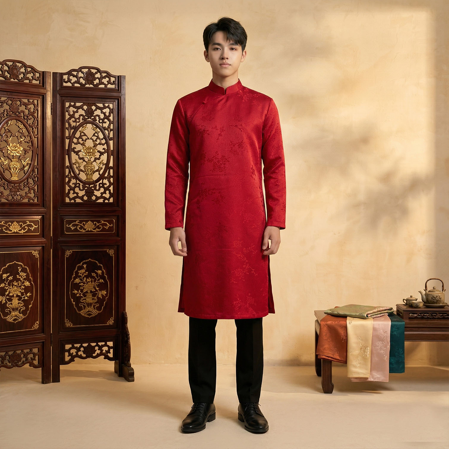 Áo Dài Nam Cách Tân Mặc Tết Cưới Hỏi - Vải Tafeta Vân-NA26-11_thumbnail_8