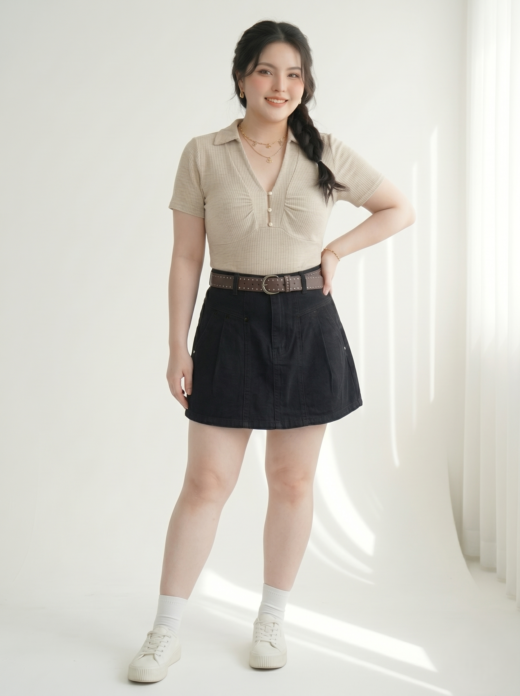 Quần Váy Jean Xếp Ly Bigsize Lưng Cao Gọn Bụng - Đỏ/Trắng/Xanh Đậm/Đen - Vừa 55-90kg - QVJ2101_thumbnail_13