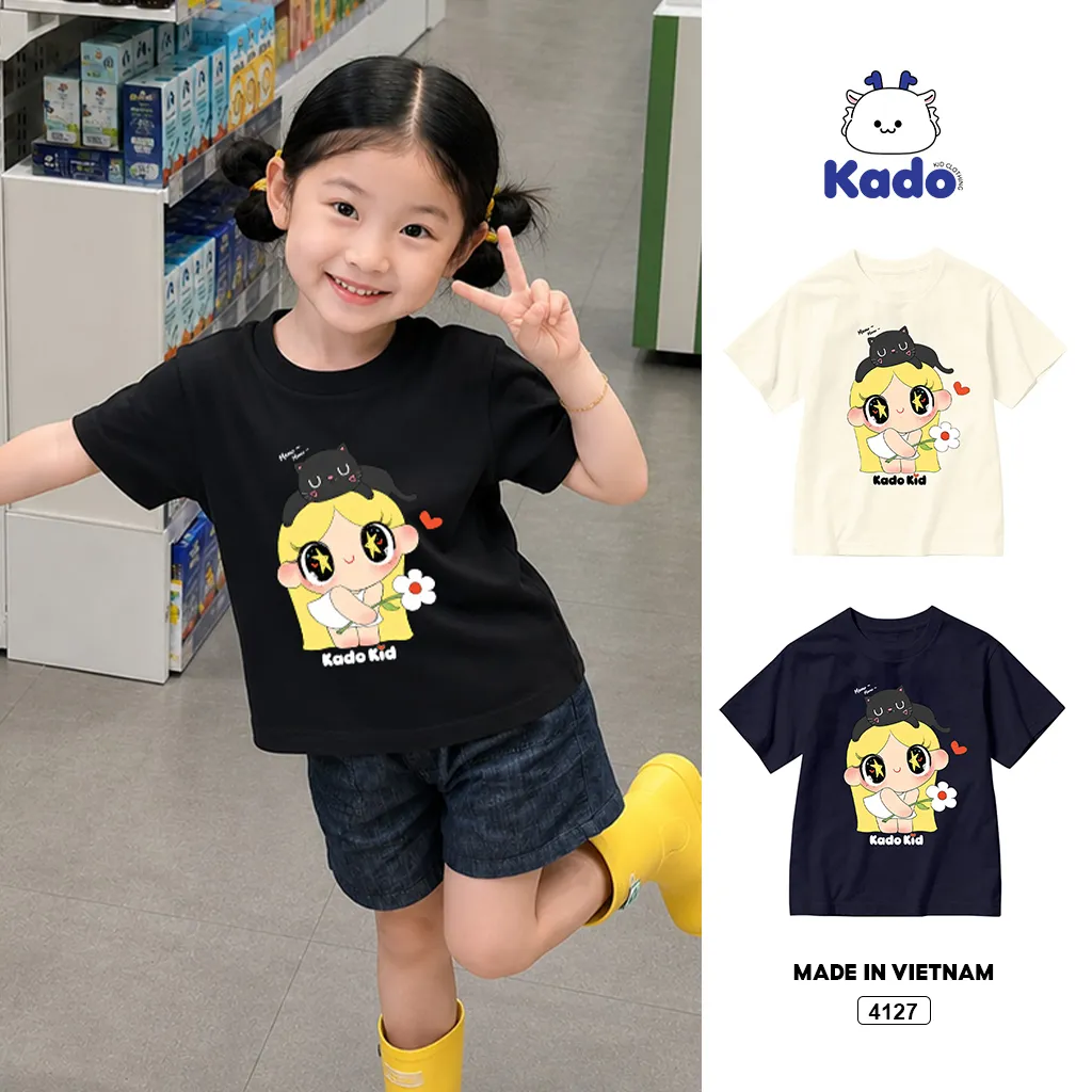 Áo thun bé gái Chibi Cat đáng yêu Kado 4127