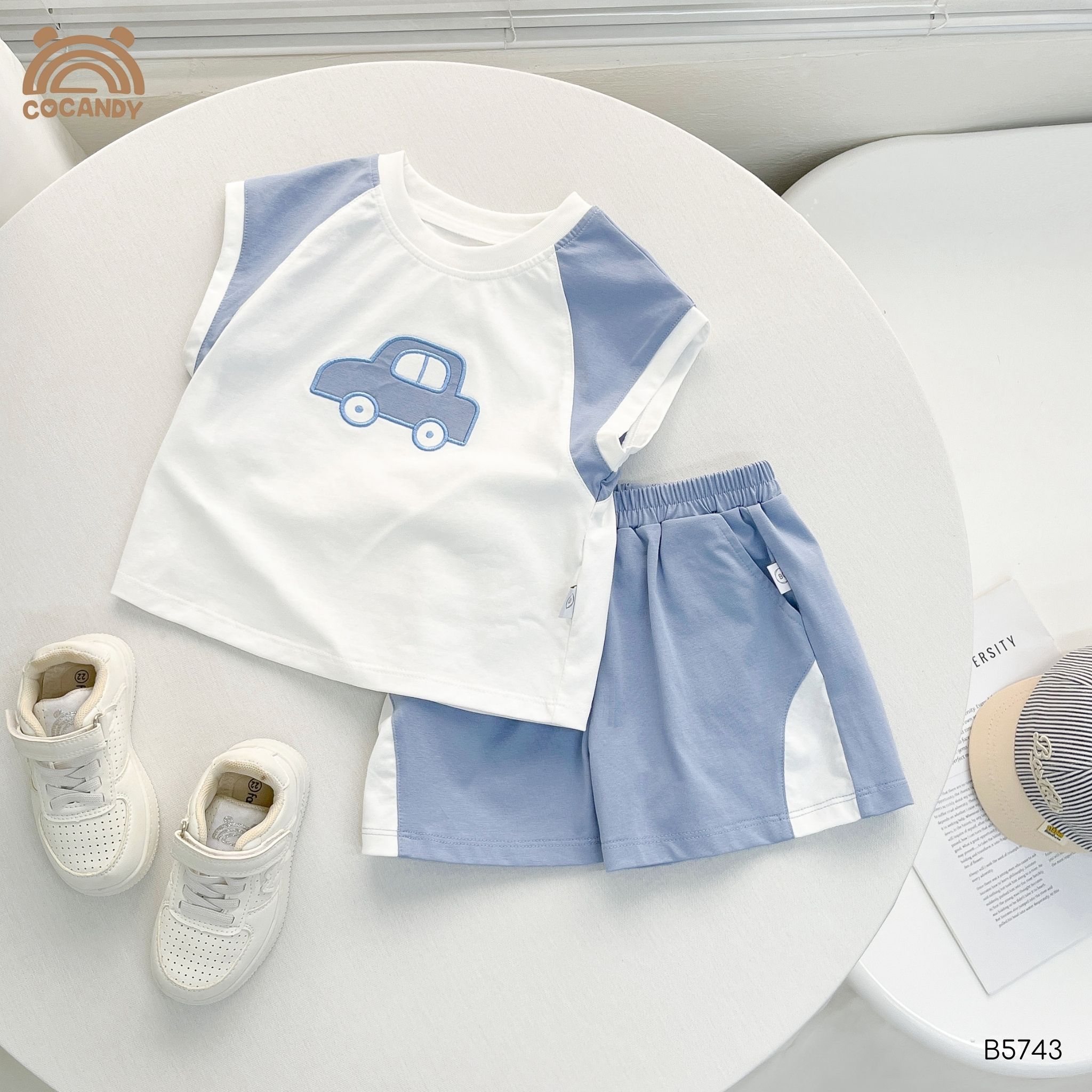 Bộ sát nách XANH DƯƠNG phối trắng hình ô tô_thumbnail_2