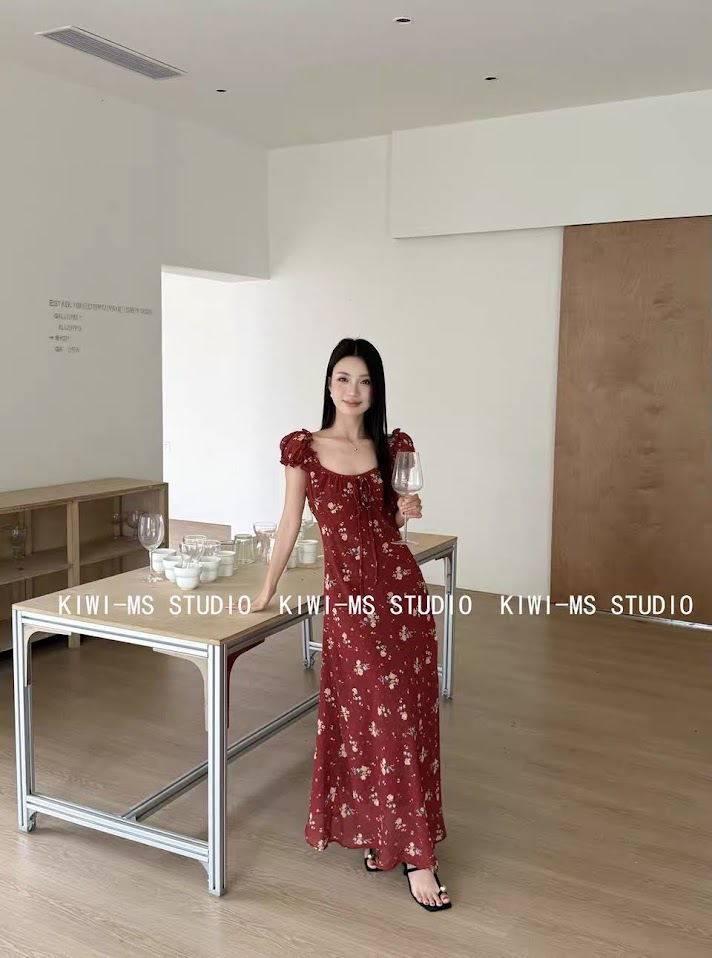Lucas - Váy hoa cổ tròn rộng cộc tay dáng xòe maxi KIWWI_thumbnail_3