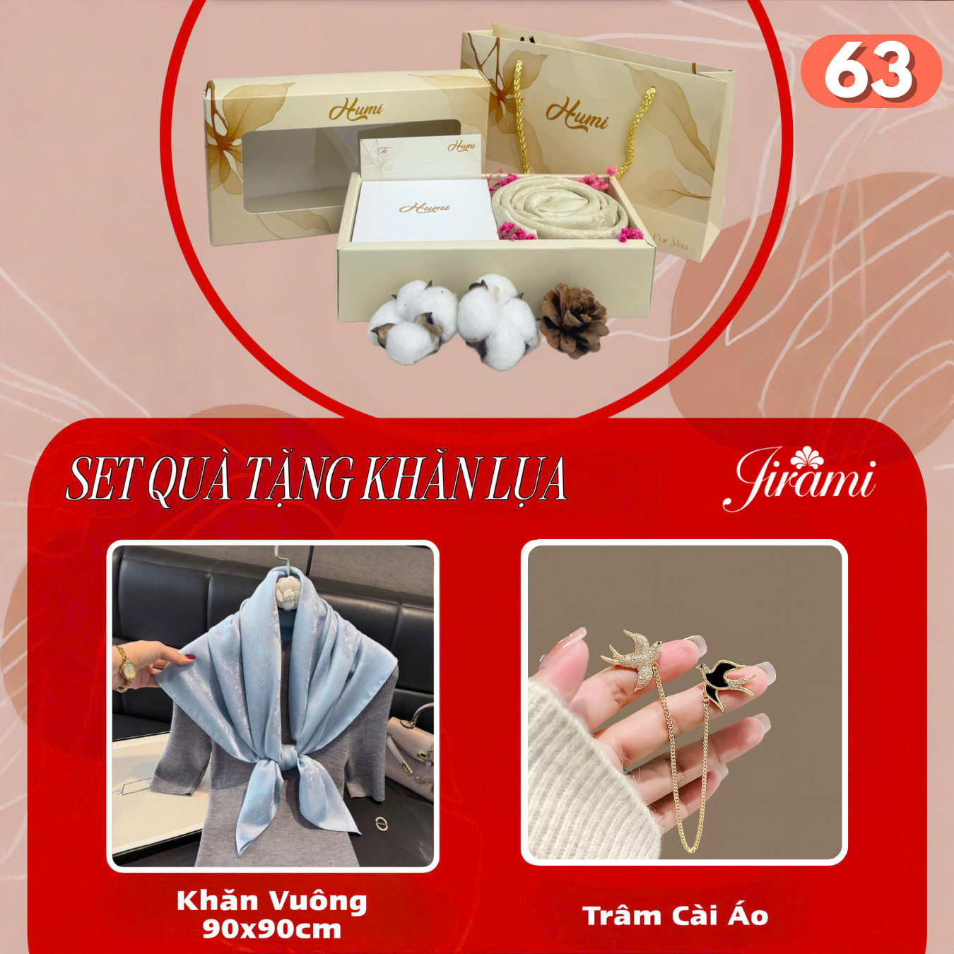 BỘ QUÀ KHĂN VUÔNG KIM TUYẾN 90X90CM + TRÂM CÀI (SQ-63)