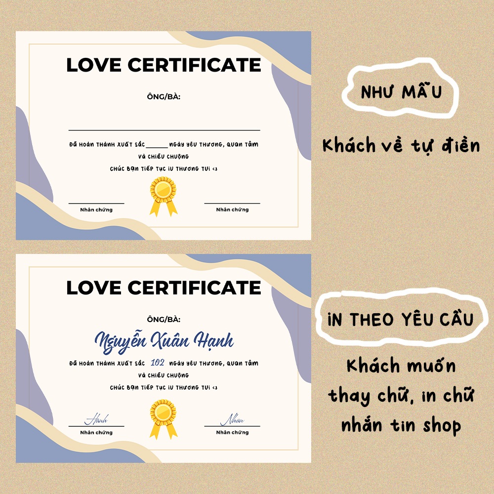 LOVE CERTIFICATE - CHỨNG CHỈ TÌNH YÊU, Chứng nhận tình yêu Quà Tặng Bạn Trai Bạn Gái
