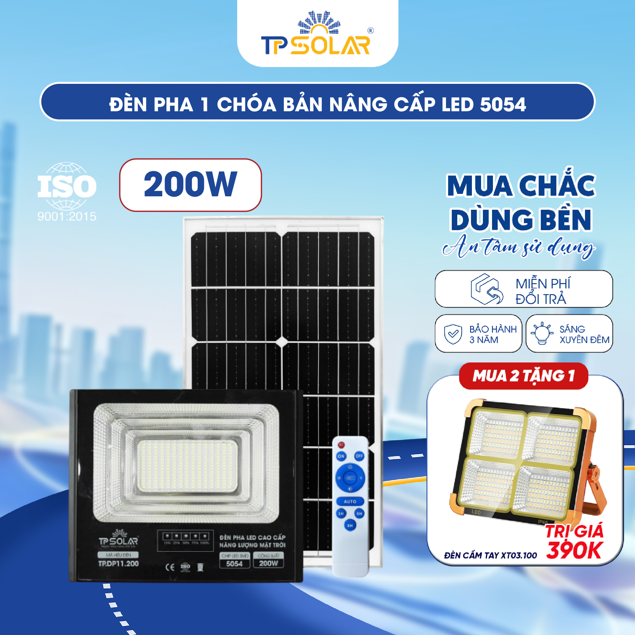 Đèn pha 1 chóa bản nâng cấp led 5054 năng lượng mặt trời TP.DP11