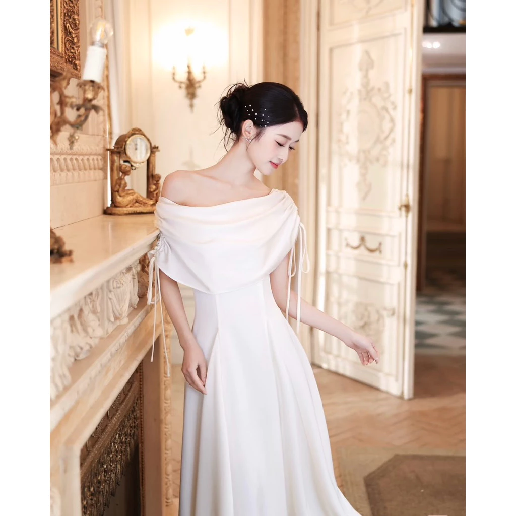 Đầm lụa trễ vai dáng dài trễ vai phong cách tiểu thư sang chảnh, đầm dự tiệc dáng xoè trễ vai Logastore_L103_thumbnail_3
