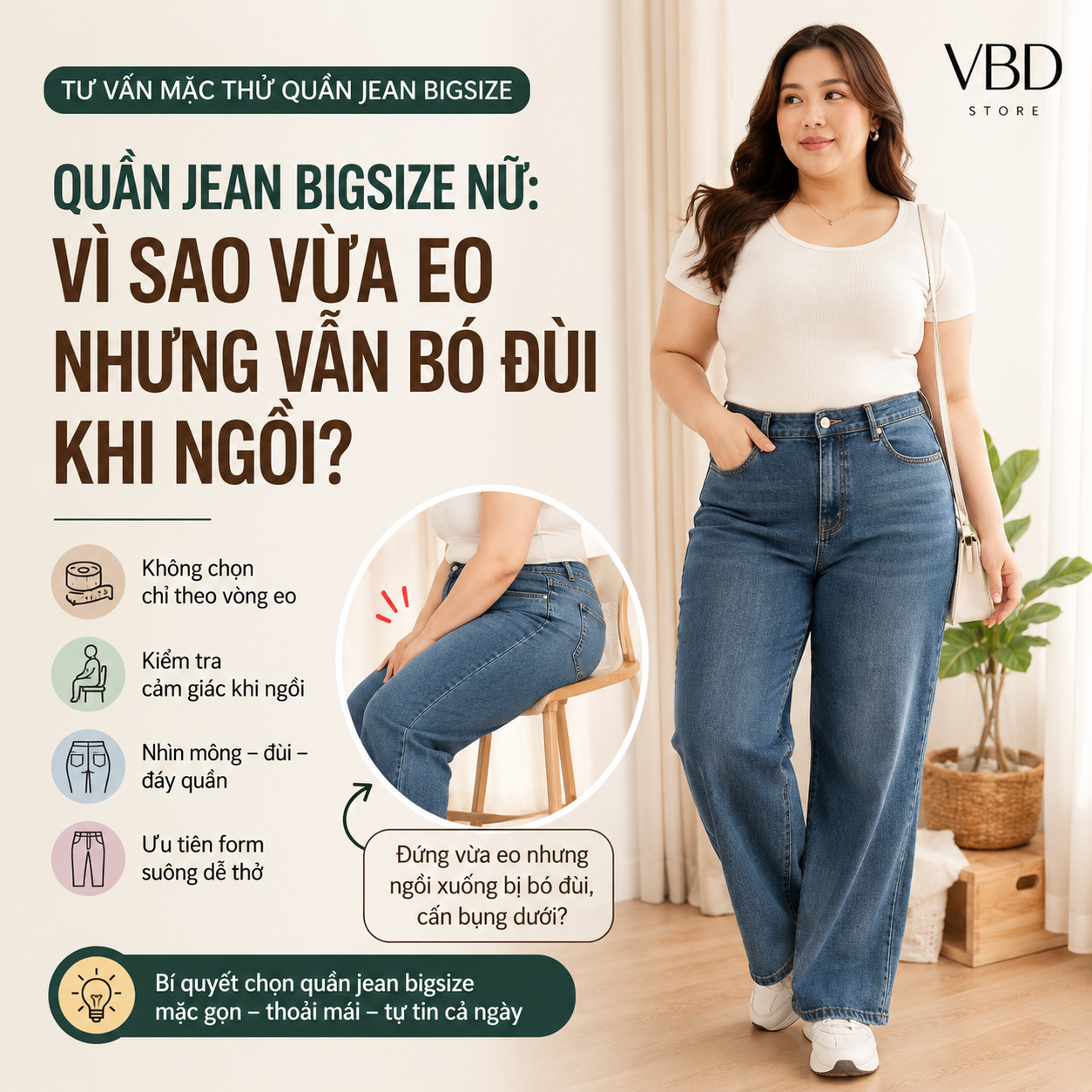 Quần Jean Bigsize Nữ: Vừa Eo Nhưng Vẫn Bó Đùi Khi Ngồi?