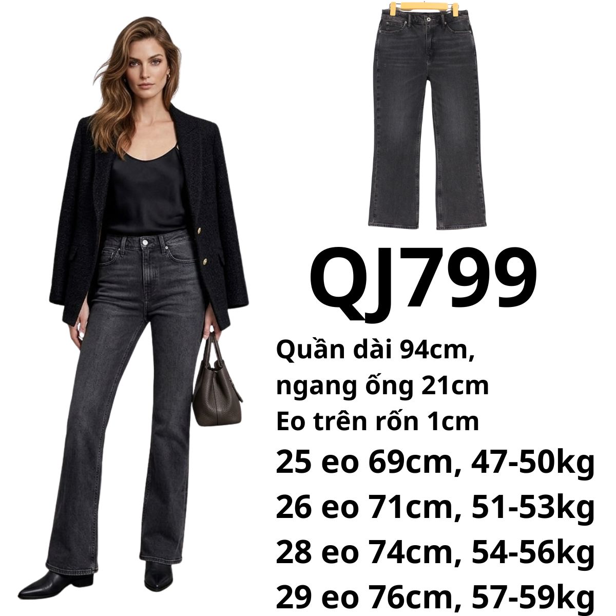 QJ799- Quần jeans loe đen