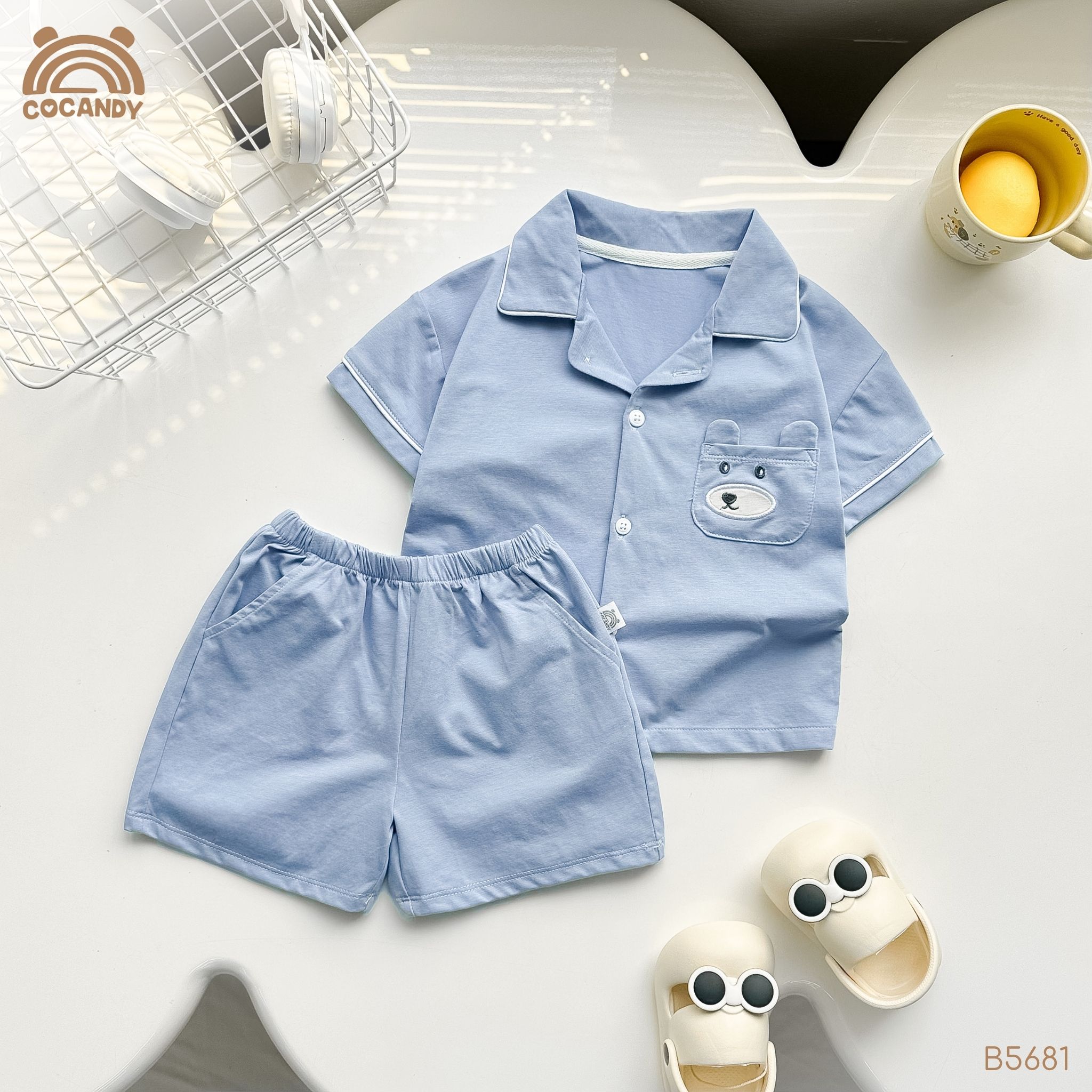 Bộ cộc pijama XANH DƯƠNG túi cún