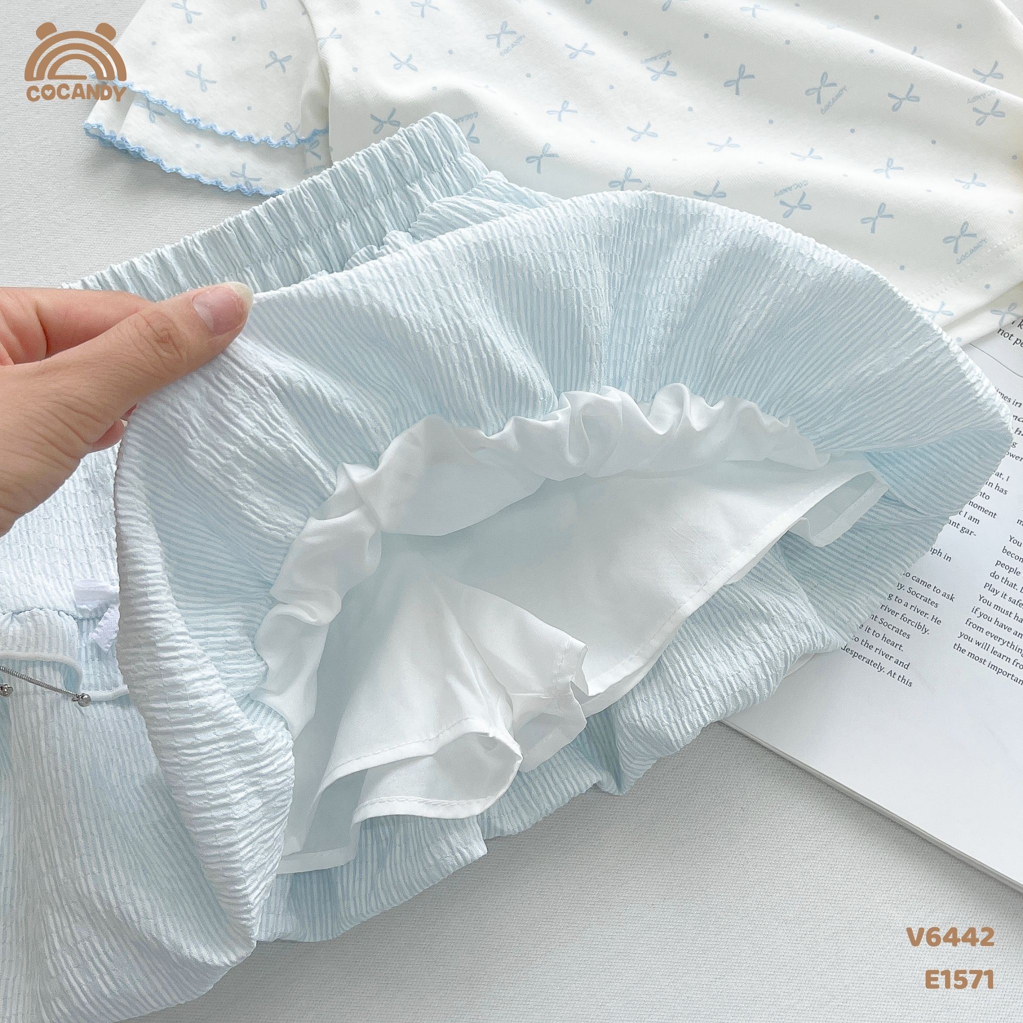 Chân váy thô kẻ XANH form bí phối nơ_thumbnail_3