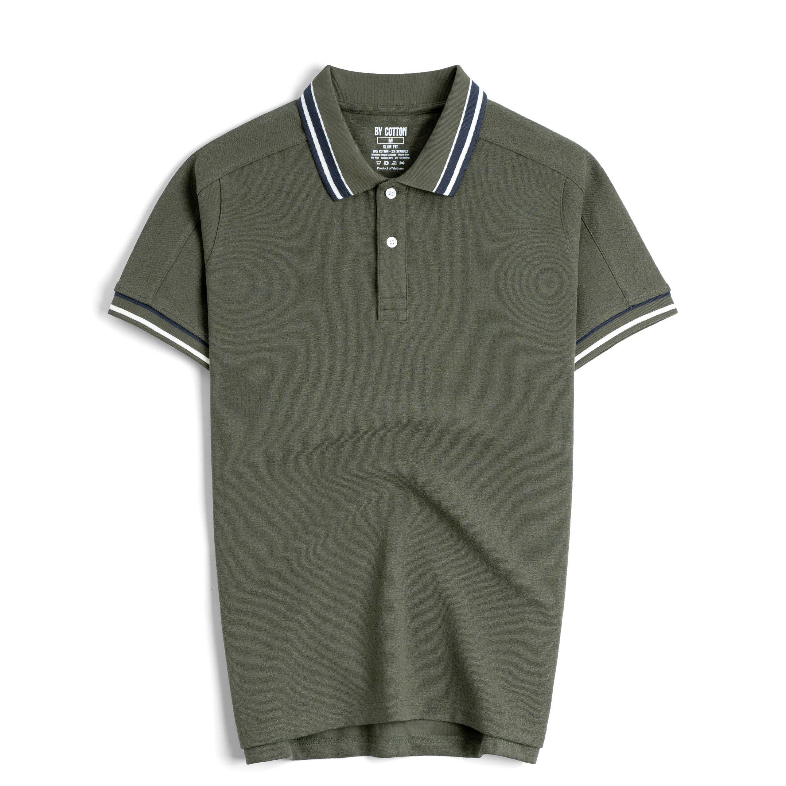 Áo Thun Polo By Cotton 2Layer Rêu Phối Bo