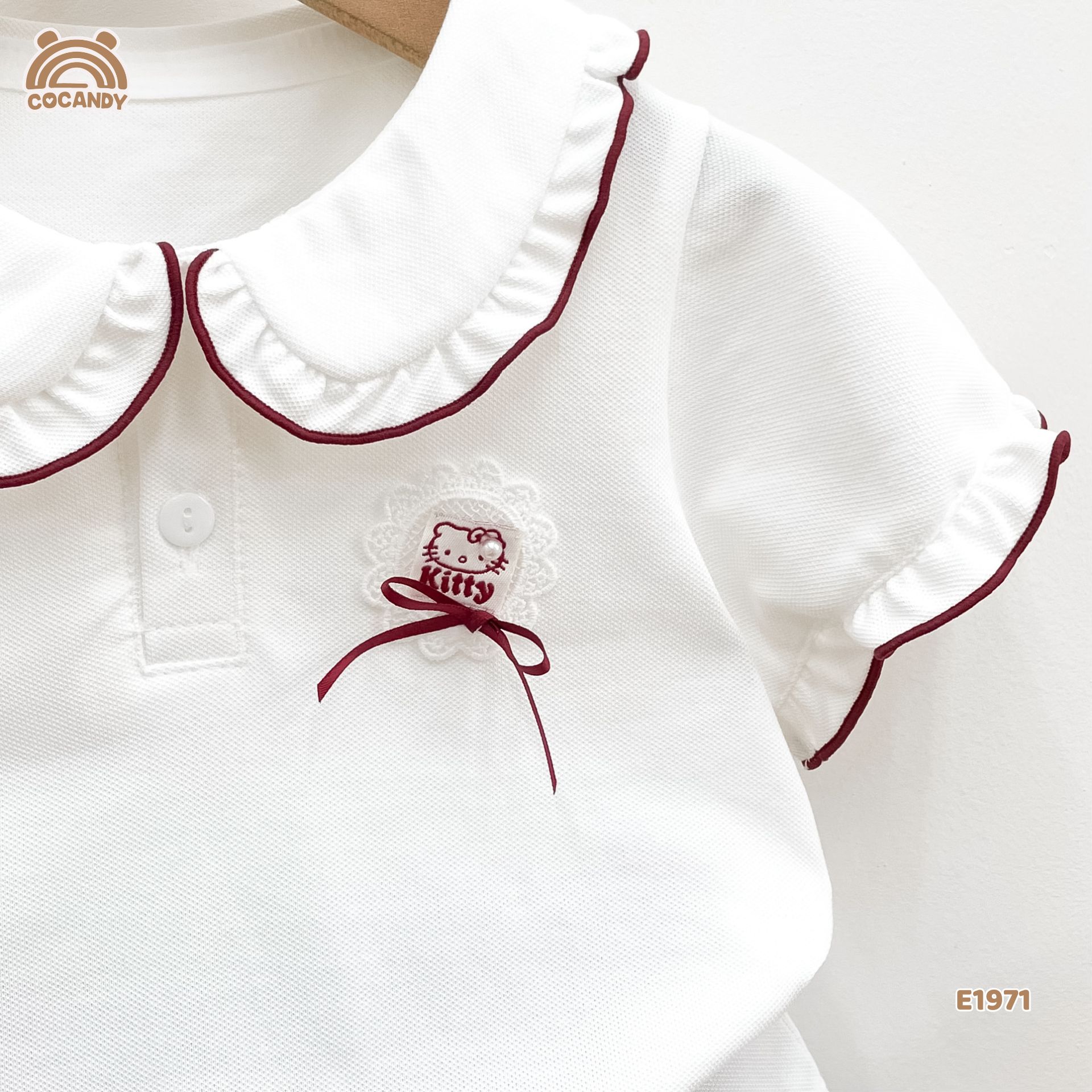 Áo cộc polo TRẮNG cổ sen kép phối nơ_thumbnail_3