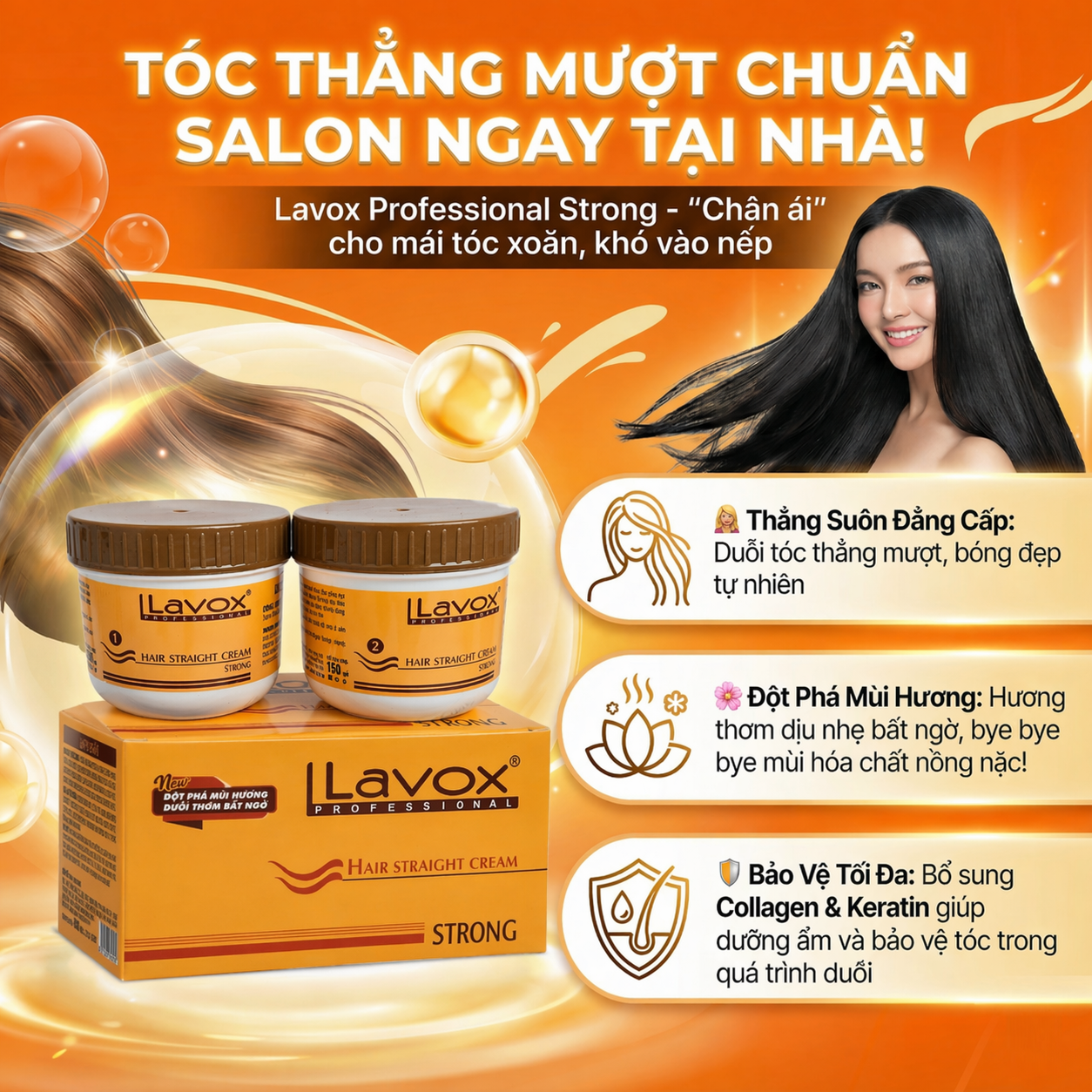 Kem Duỗi Tóc Lavox Professional Strong - Chuẩn Salon Tại Nhà, Hương Thơm Dịu Nhẹ & Tặng Kèm Bộ Dụng Cụ
