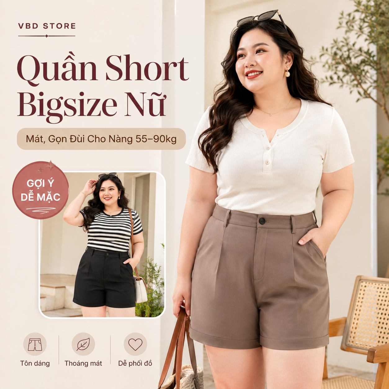 Quần Short Bigsize Nữ Mát, Gọn Đùi Cho Nàng 55–90kg