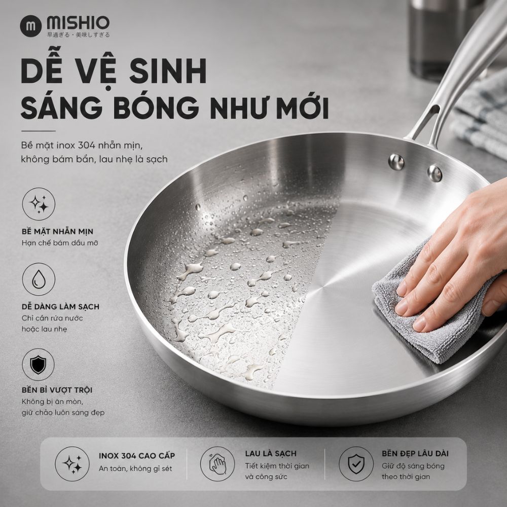 Chảo Inox đáy từ 3 Lớp Mishio Size 22 cm MK433 – Đúc Nguyên Khối, Đáy Từ, An Toàn Vượt Trội_thumbnail_2