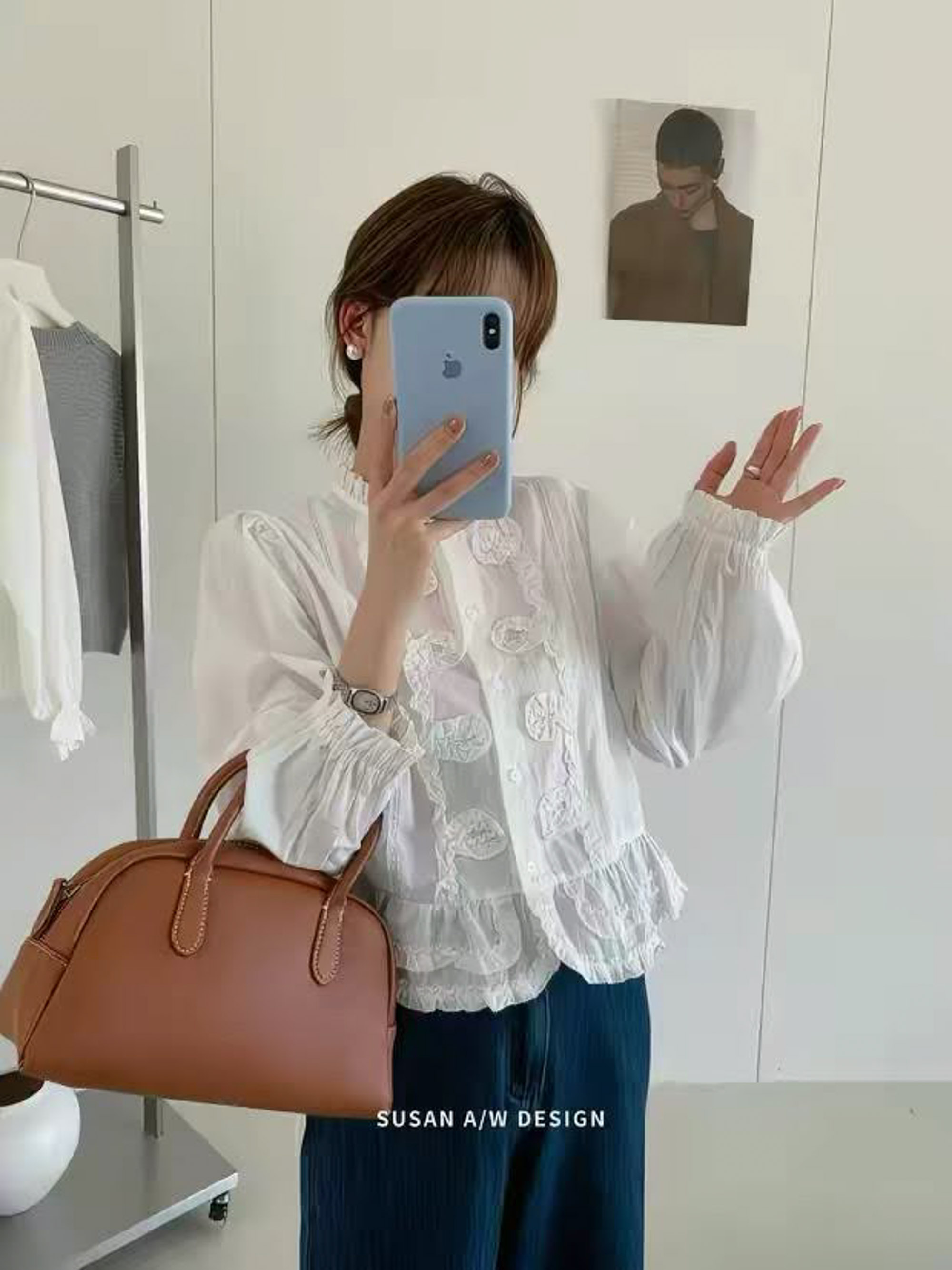 Áo sơ mi thô cài cúc cổ dựng, gấu xòe 2 tầng trền bèo xếp xoắn 2 bên nẹp SUSAN_thumbnail_2