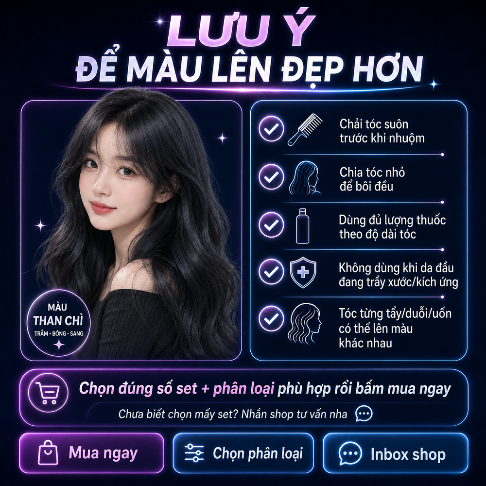 Màu Nhuộm Tóc Màu Than Chì Không Cần Tẩy Lên Từ Nền Đen Tự Nhiên, Tự Nhuộm Tại Nhà (Kèm Oxy Trợ Nhuộm)_thumbnail_9