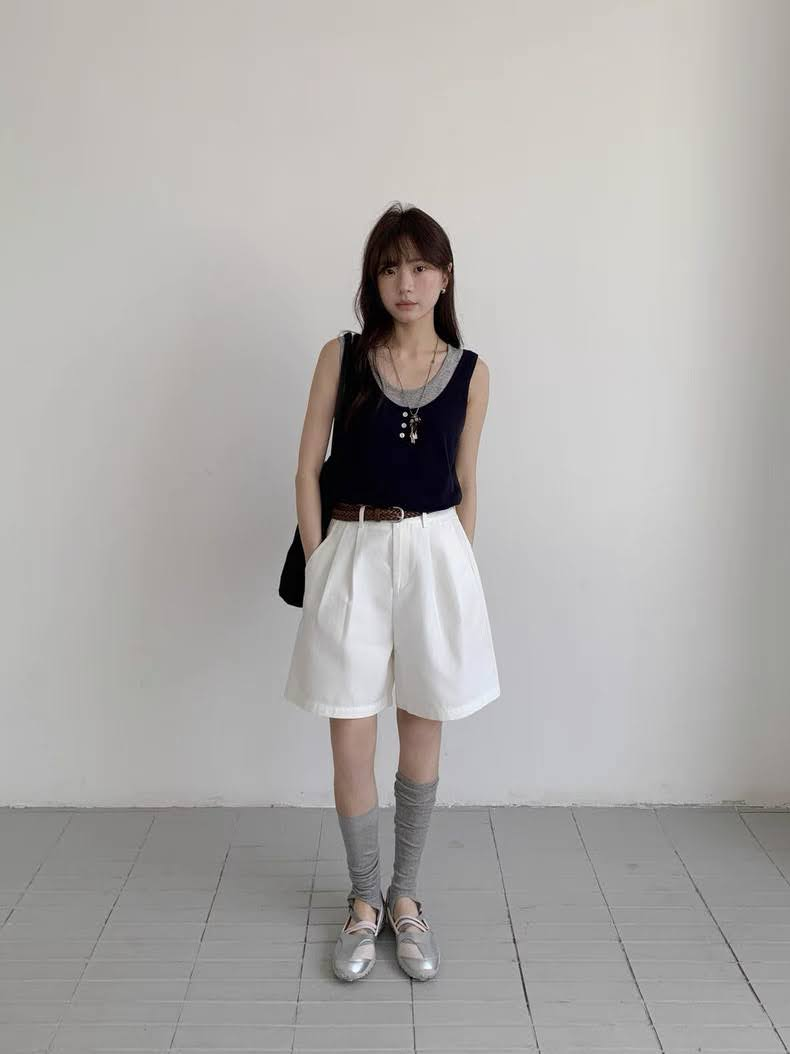 Quần sóc vải dáng dài tới gối thô kaki + belt da tết nâu_thumbnail_2