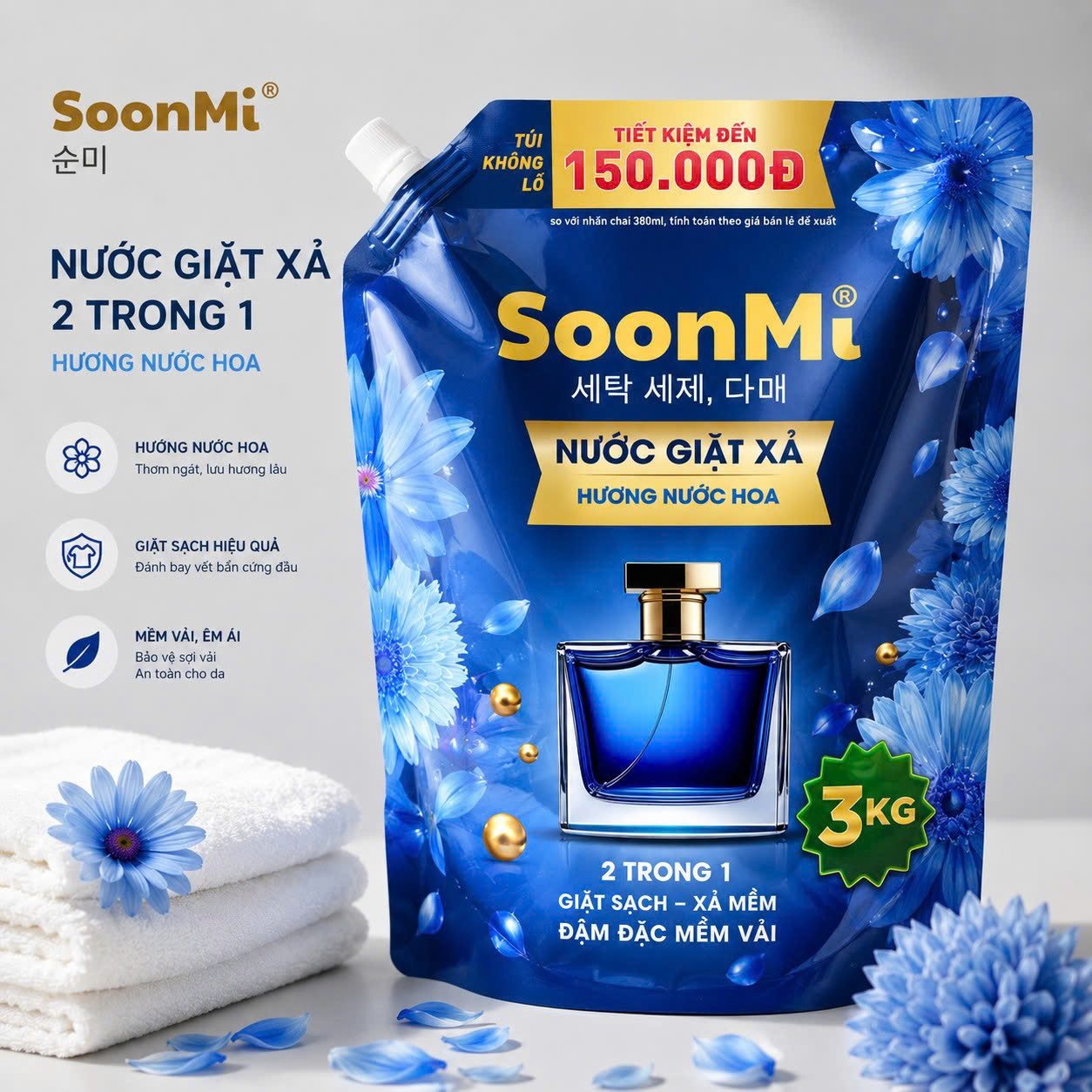 1 Thùng 3 túi Nước Giặt Xả 2 Trong 1 Soonmi 3kg_thumbnail_4