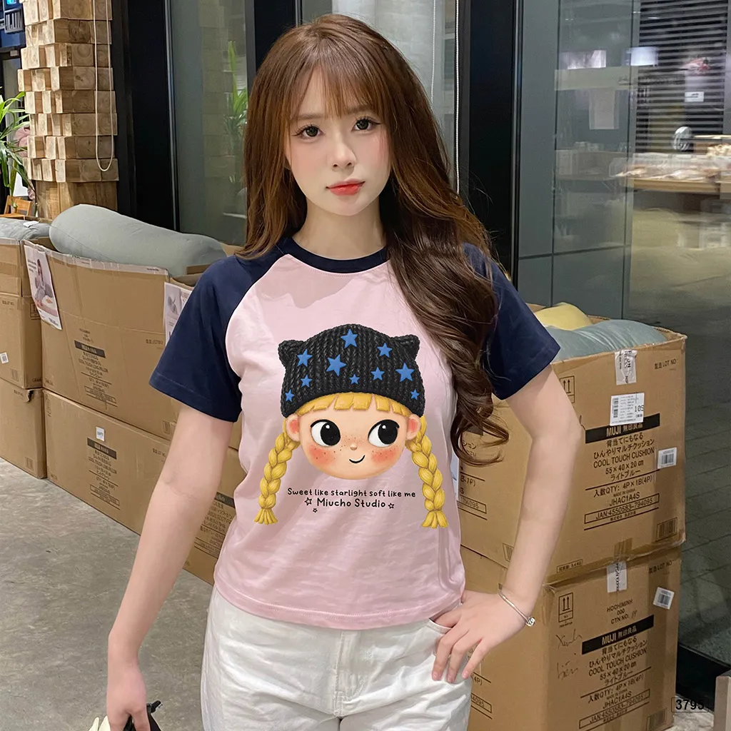 Áo babytee nữ phối raglan Sweet Star Cartoon phong cách trẻ trung Miucho 3795_thumbnail_5