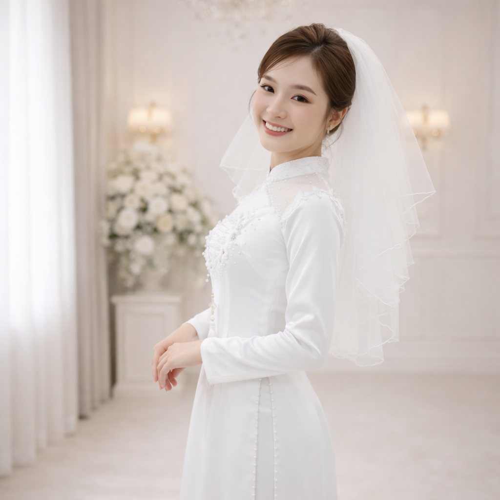 Áo Dài Cặp Cô Dâu Chú Rể Cưới Hỏi - Màu Trắng Sang Trọng CH26-03_thumbnail_2