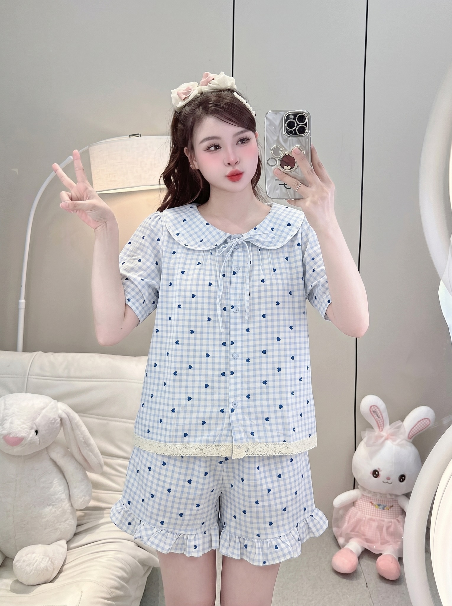 Đồ Bộ Nữ Ngắn QĐ+Áo TN lai ren hoạ tiết LUH (C) (0687)_thumbnail_2