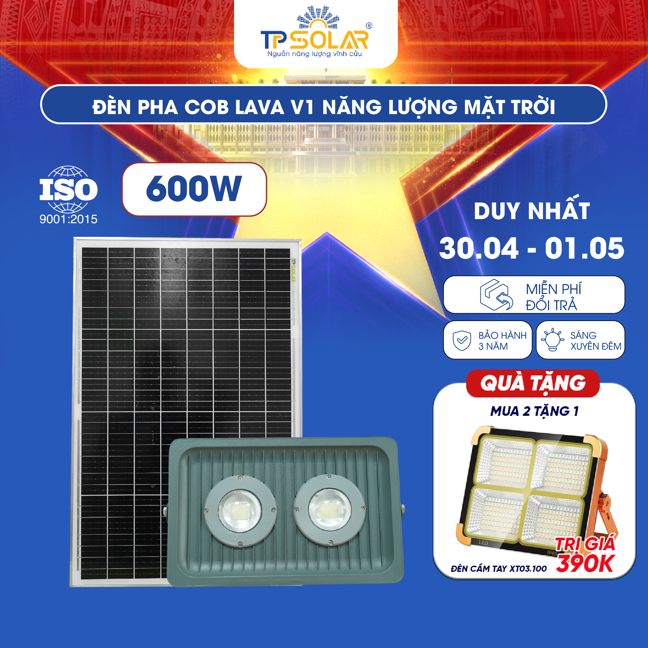 Đèn pha COB LAVA V1 năng lượng mặt trời TP SOLAR PRO CO21