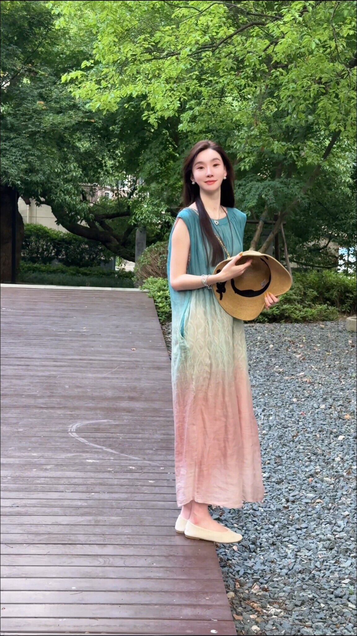 VD044 - Váy Maxi Xanh Hồng Cao Cấp