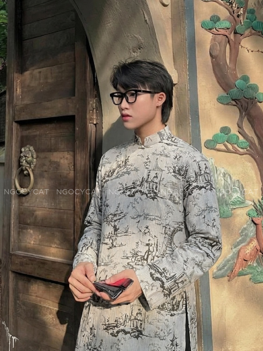 Áo Dài Nam Màu Trắng Mực_thumbnail_2