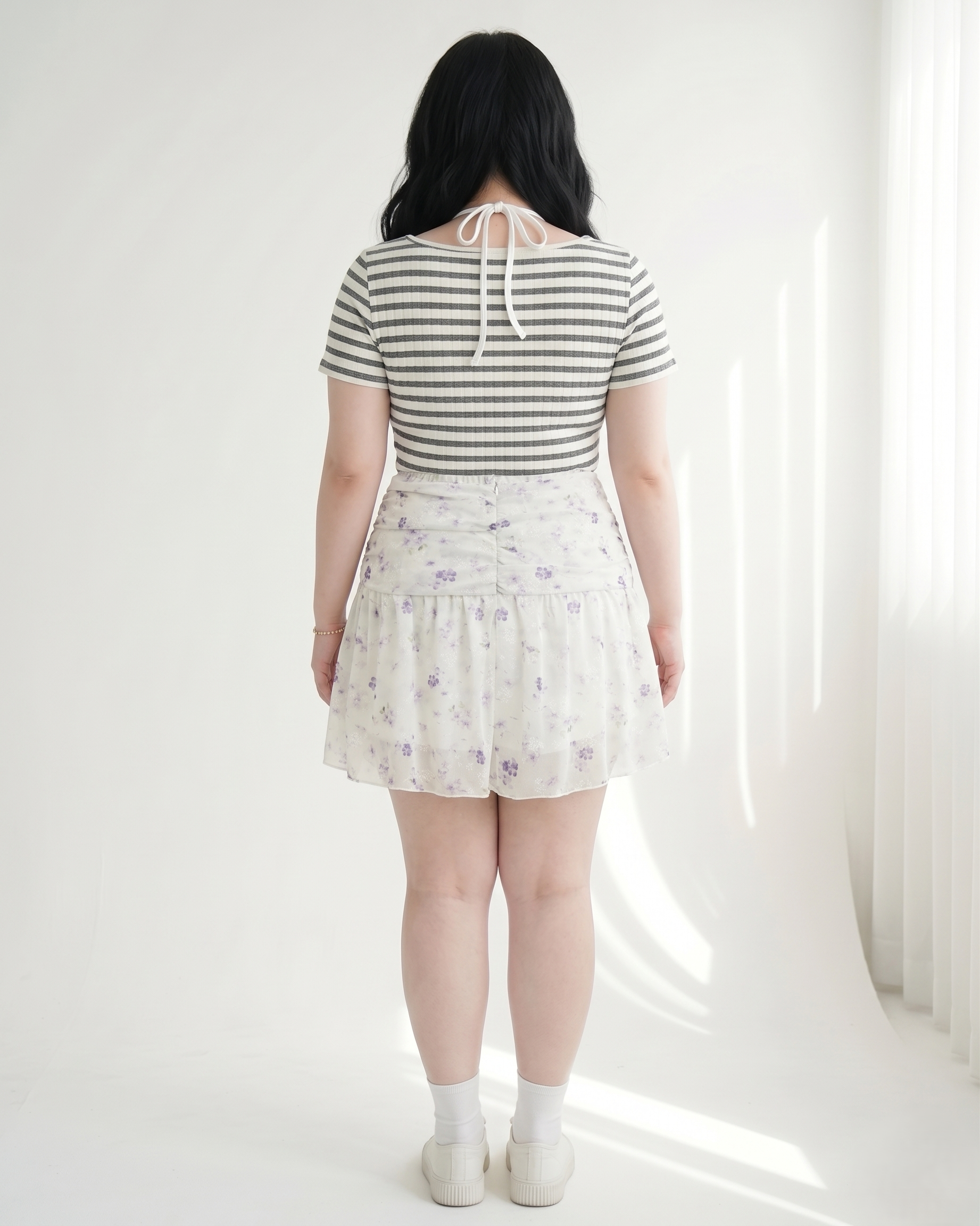Chân Váy Voan Hoa Dáng A Bigsize Lưng Thun Có Lót Quần - Kem Hoa Tím - Vừa 55-90kg - V-CV049_thumbnail_2