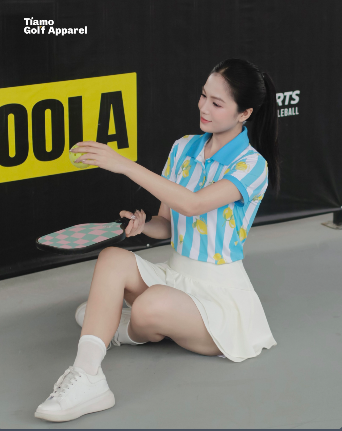 Áo Polo Sọc Xanh họa tiết quả chanh - Nữ