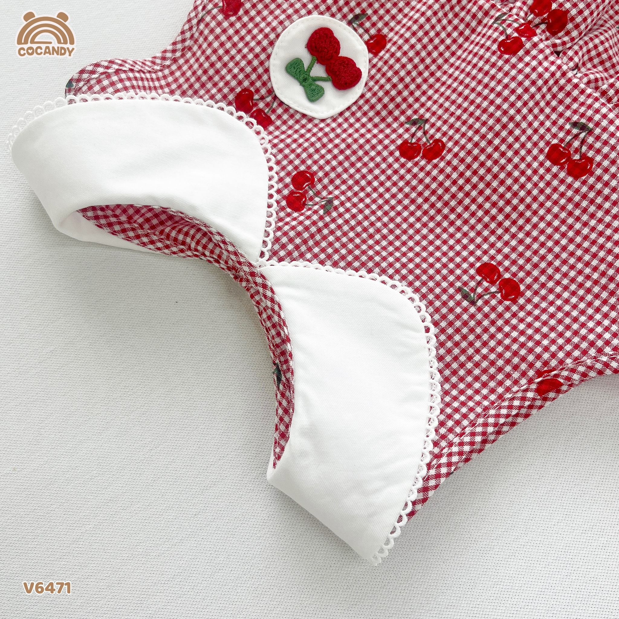 Váy sát nách thô caro ĐỎ hình cherry phối cổ sen_thumbnail_3