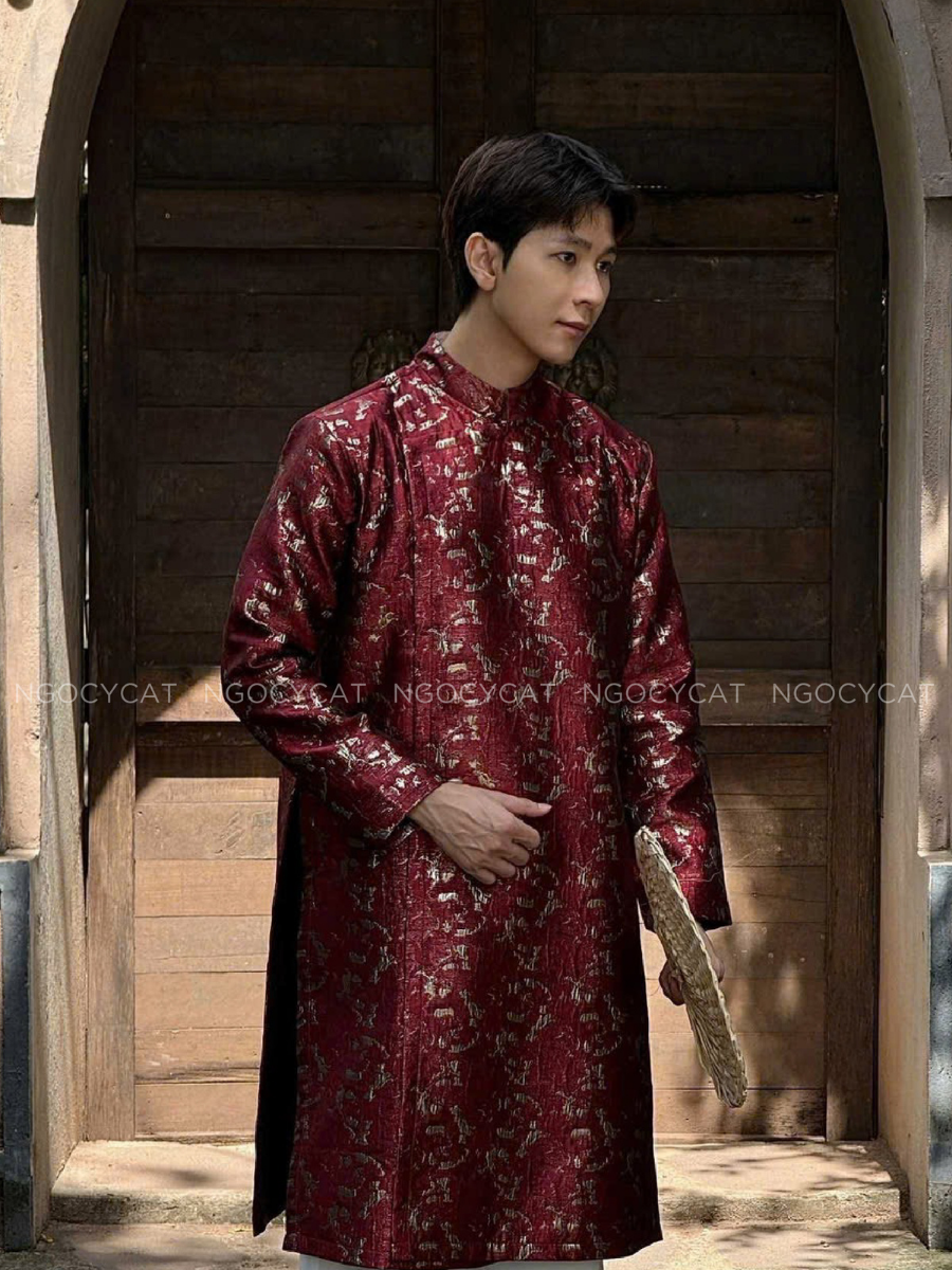 Áo Dài Nam Màu Đỏ Loang Đỏ_thumbnail_3