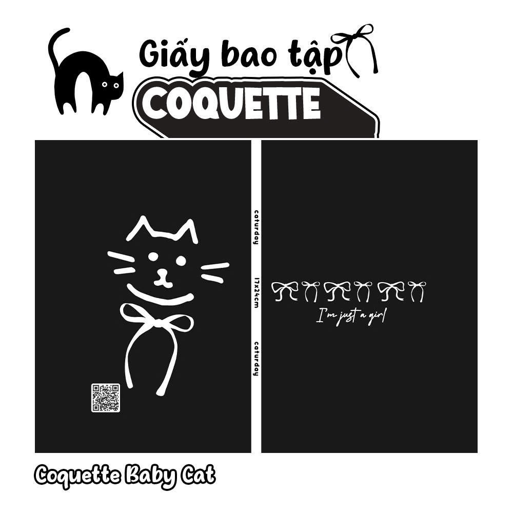 Giấy bao tập COQUETTE TRẮNG ĐEN mẫu CAT NƠ NHÍ hình in rõ nét, màu sắc tươi tắn | Caturday